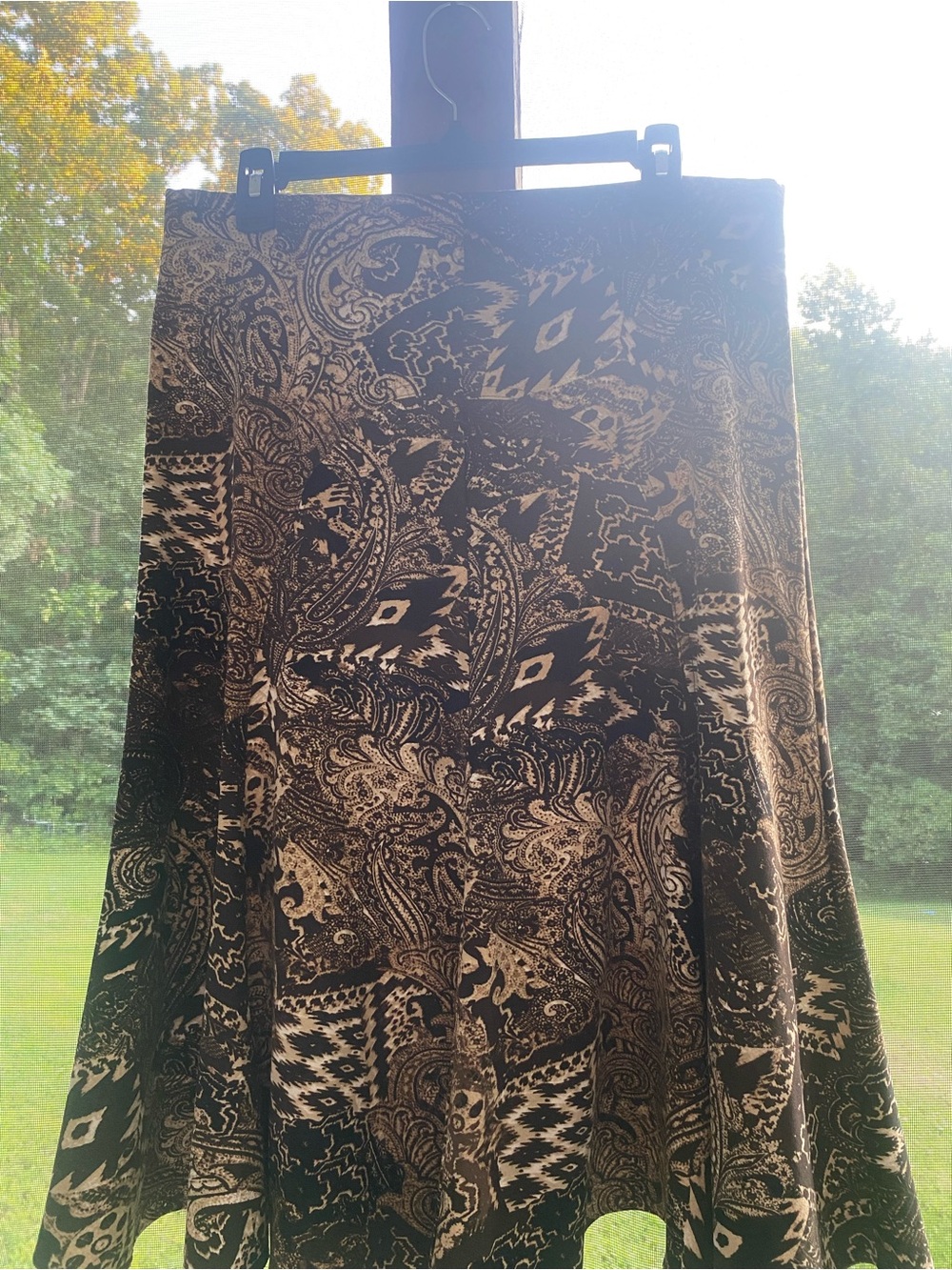 Christopher & Banks Black and Cream Paisley Circle Skirt